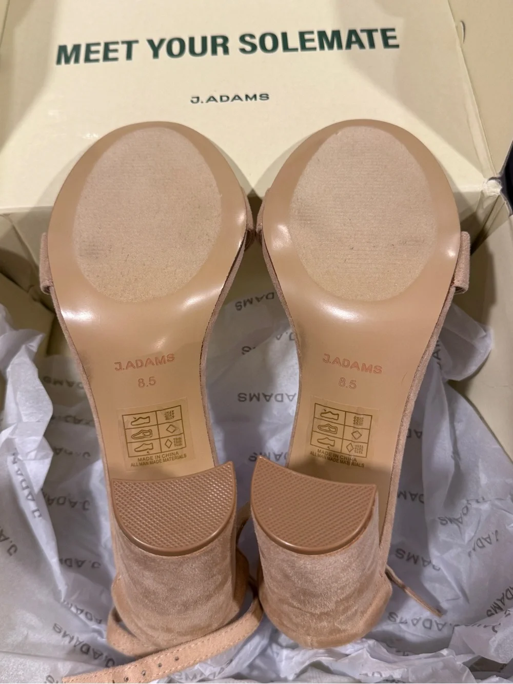 J. Adams Shirley Nude Suede Ankle-Tie Heels